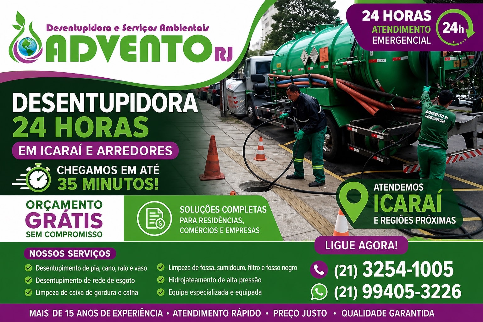 Empresa desentupidora 24 horas em Icaraí - Niterói com orçamento grátis e atendimento rápido. Soluções completas e profissionais.